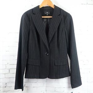 IZ BYER CALIFORNIA BLACK WITH SILVER & PINK PIN STRIPES OFFICE JACKET BLAZER NWT